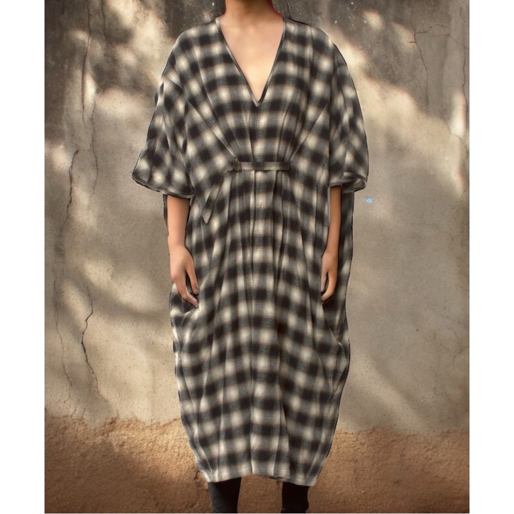 Nicholas K Plaid Flannel Batwing Long Cotton Dress